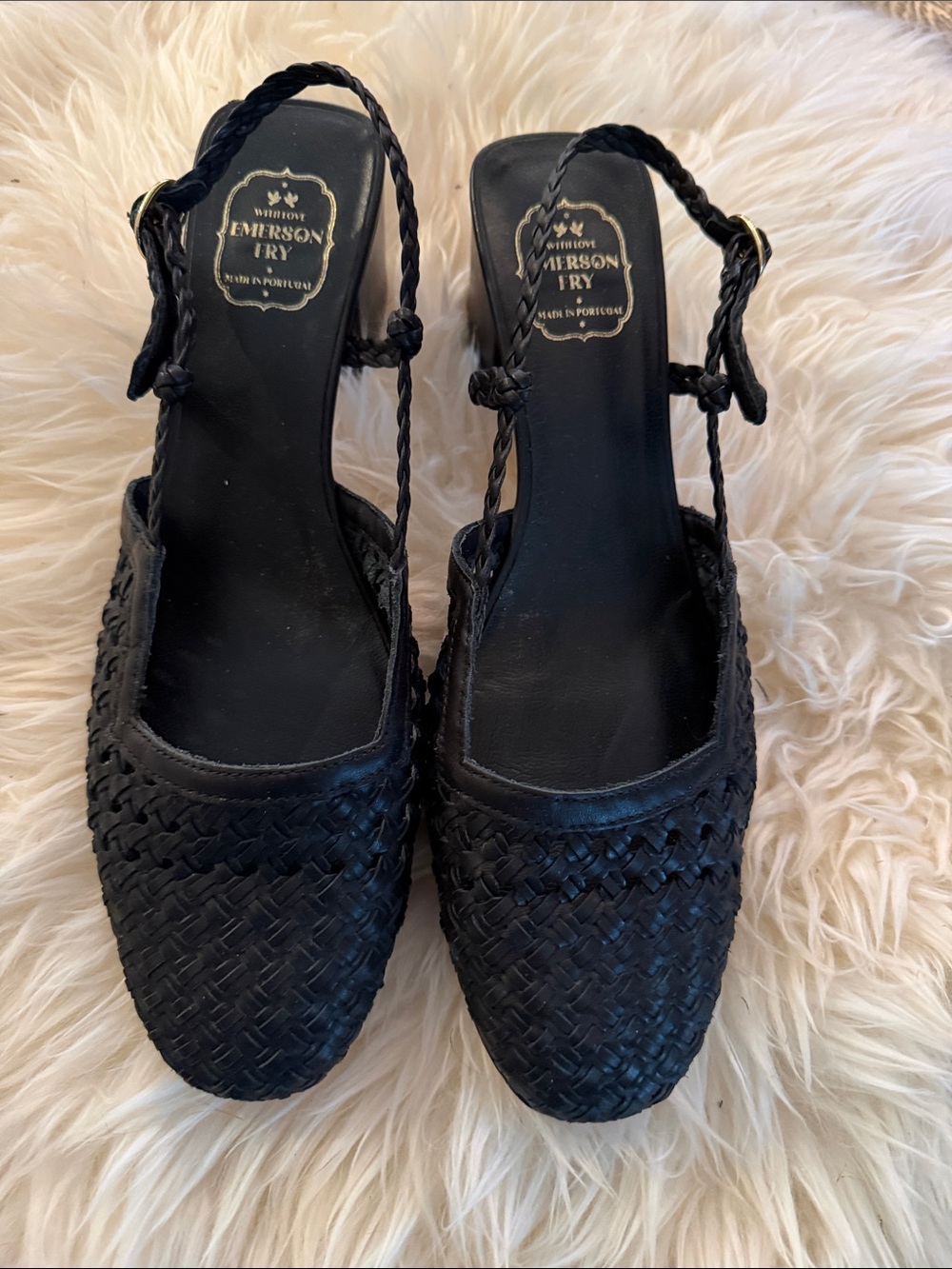 Emerson Fry Black Woven Slingback Mules